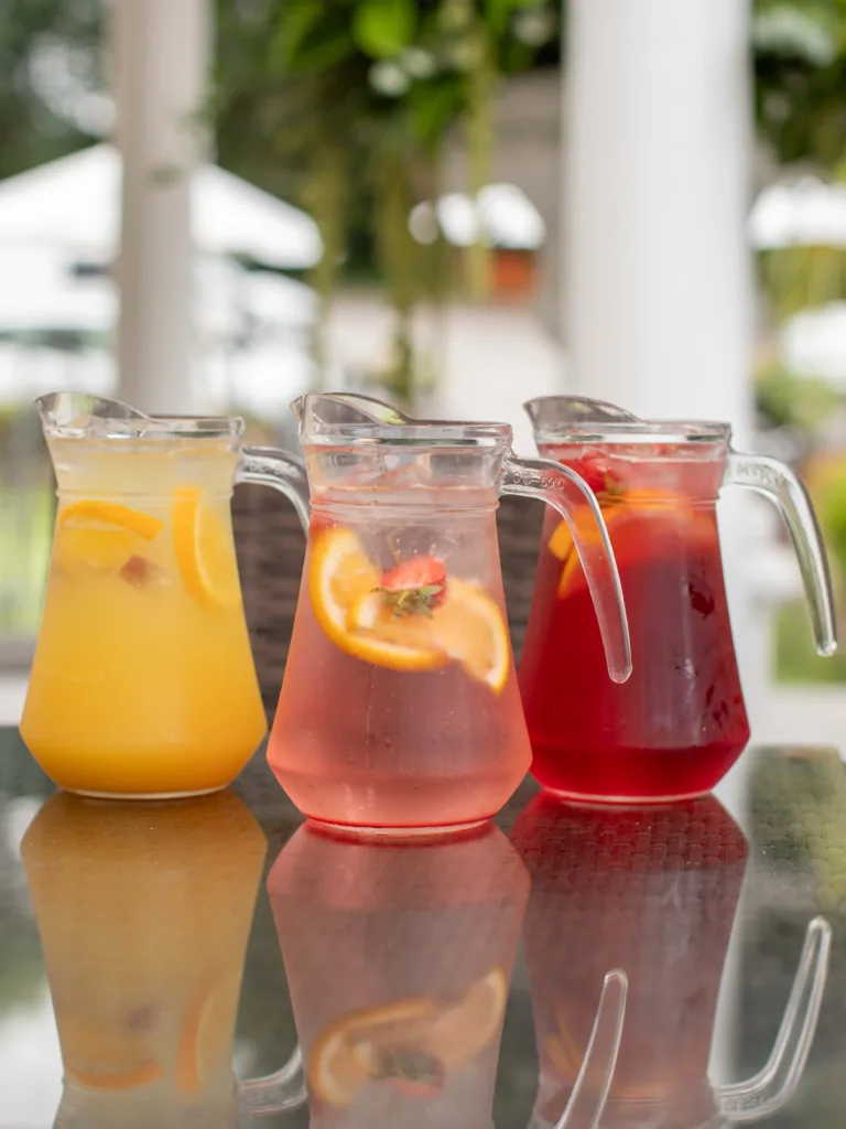 Sangria by the Jug Embrace the spirit of Spanish sunshine with our signature Sangria, a vibrant celebration in a glass - choice is the heart of your Sangria: a classic Rioja, a crisp Riesling, or a fruity Zinfandel.