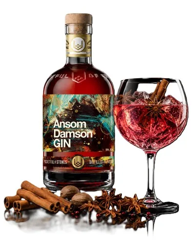 Ansom Damson Gin is Hand-Crafted using locally foraged damsons from around Cornwall. Star anise, cinnamon, nutmeg, clove and orange are added to the infusion