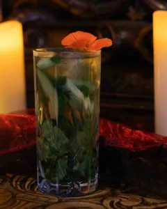 Garden Of Venus cocktail - A fresh gin cocktail of elderflower liqueur, crisp apple juice, lemonade, cucumber and mint: floral, cooling and lightly sweet, with a clean, garden-fresh finish. Perfect for long summer days.