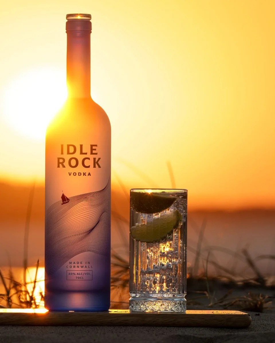 Idle Rock Vodka: a smooth, small-batch Cornish vodka from Saint Sithney near Helston, with soft grain, lifted citrus and a gentle botanical touch, a silky rounded texture and a crisp, clean finish.